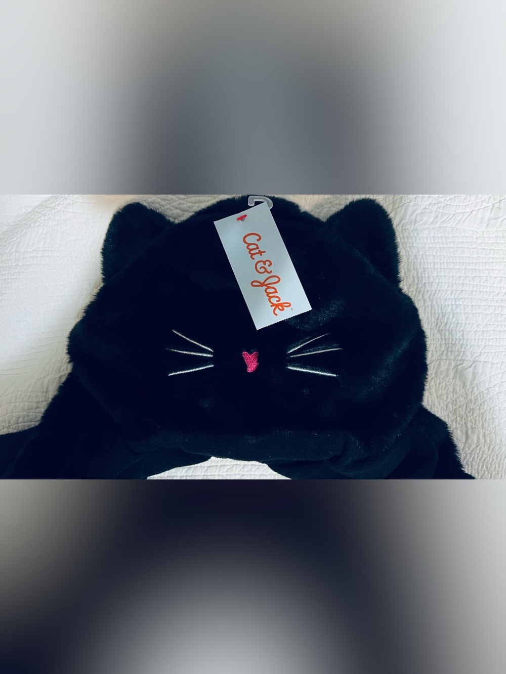 Cat & Jack Black Plush hat with extended mittens